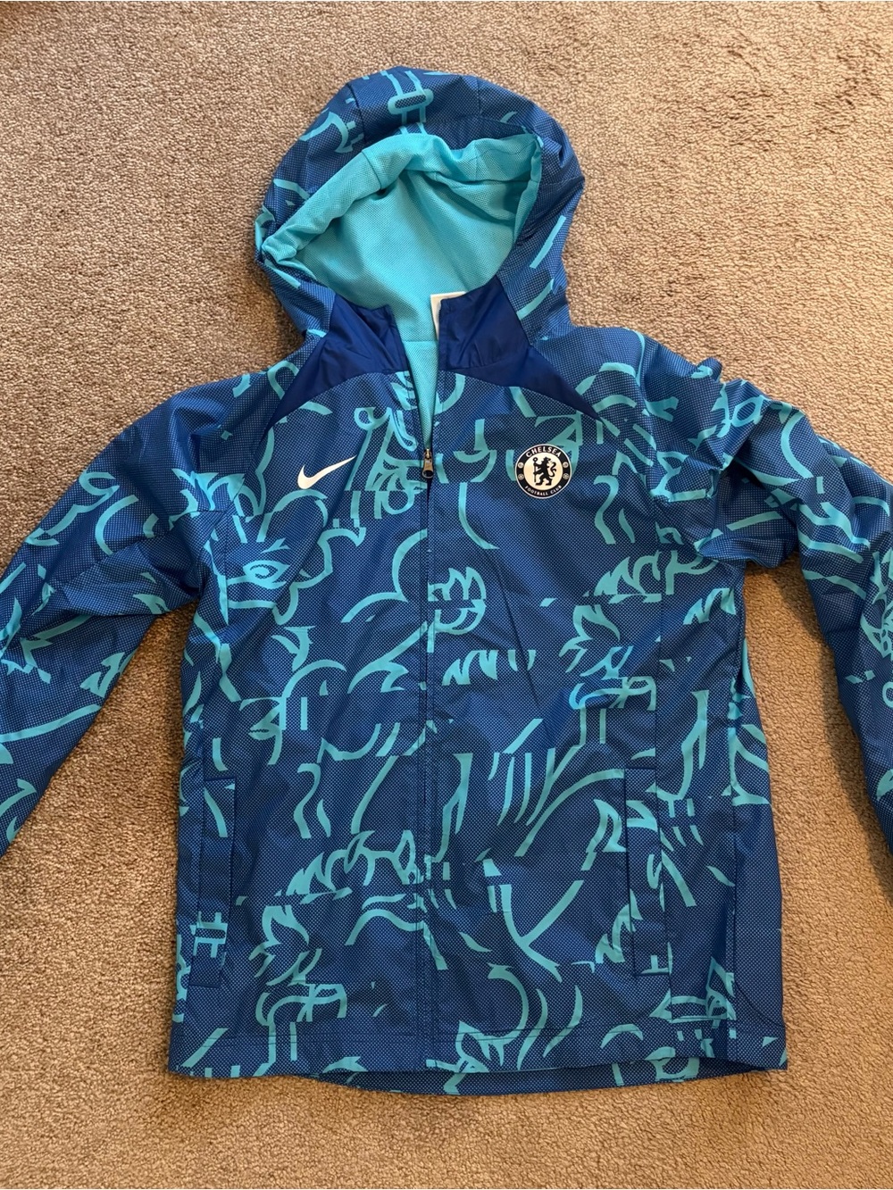Nike Chelsea FC Blue Hooded Rain Jacket Men’s Size Medium